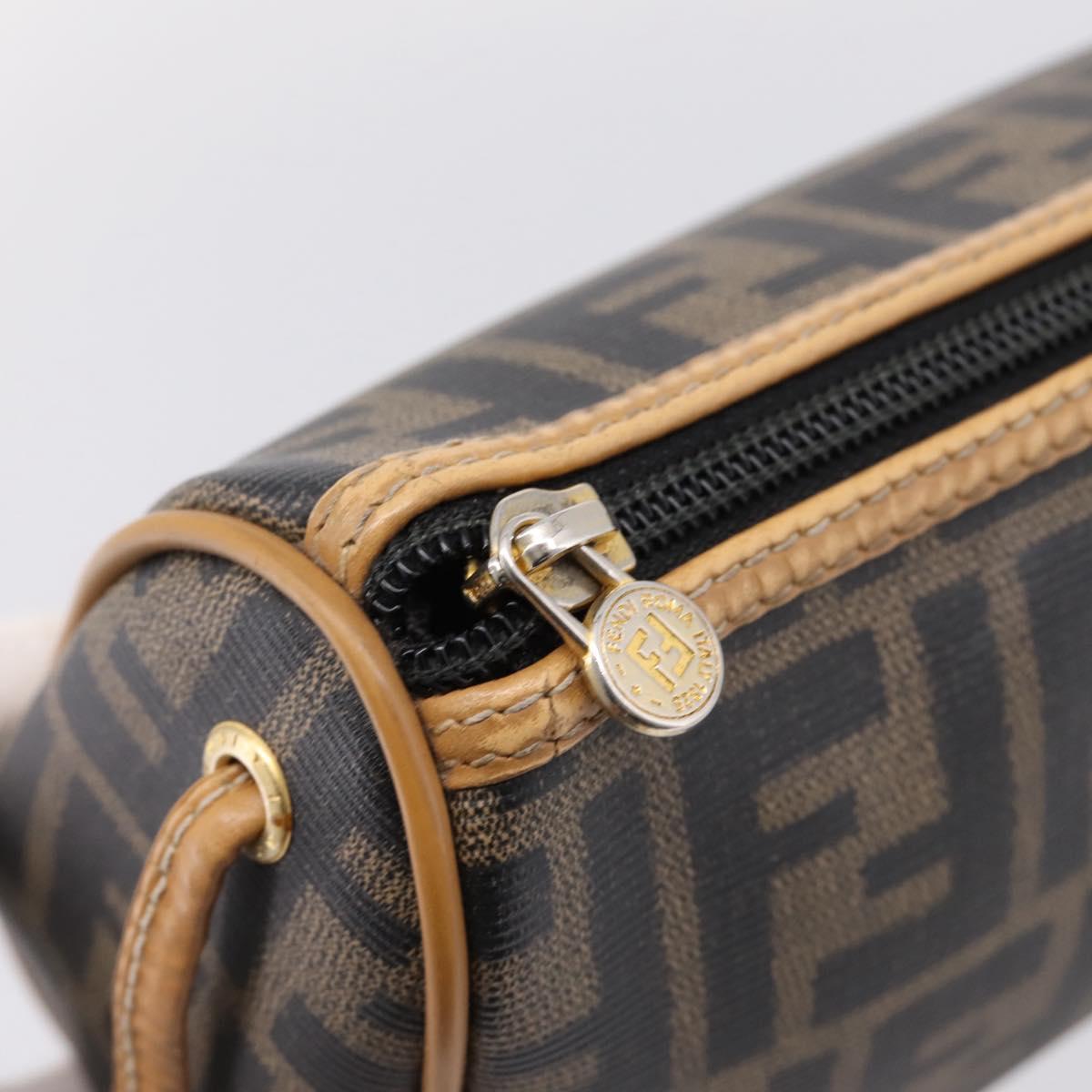 FENDI Zucca Canvas Mamma Baguette Shoulder Bag PVC Brown Black Auth 208749