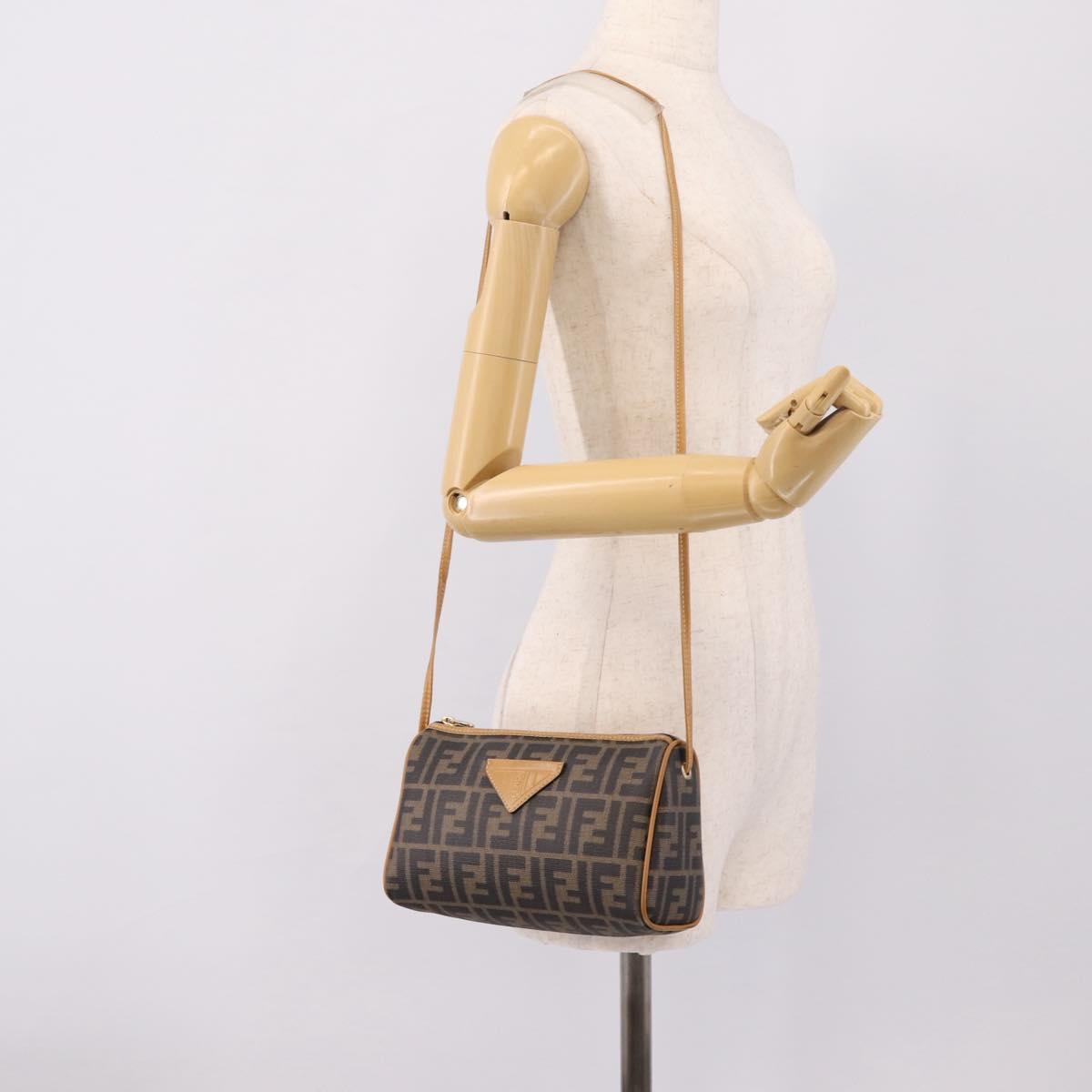 FENDI Zucca Canvas Mamma Baguette Shoulder Bag PVC Brown Black Auth 208749