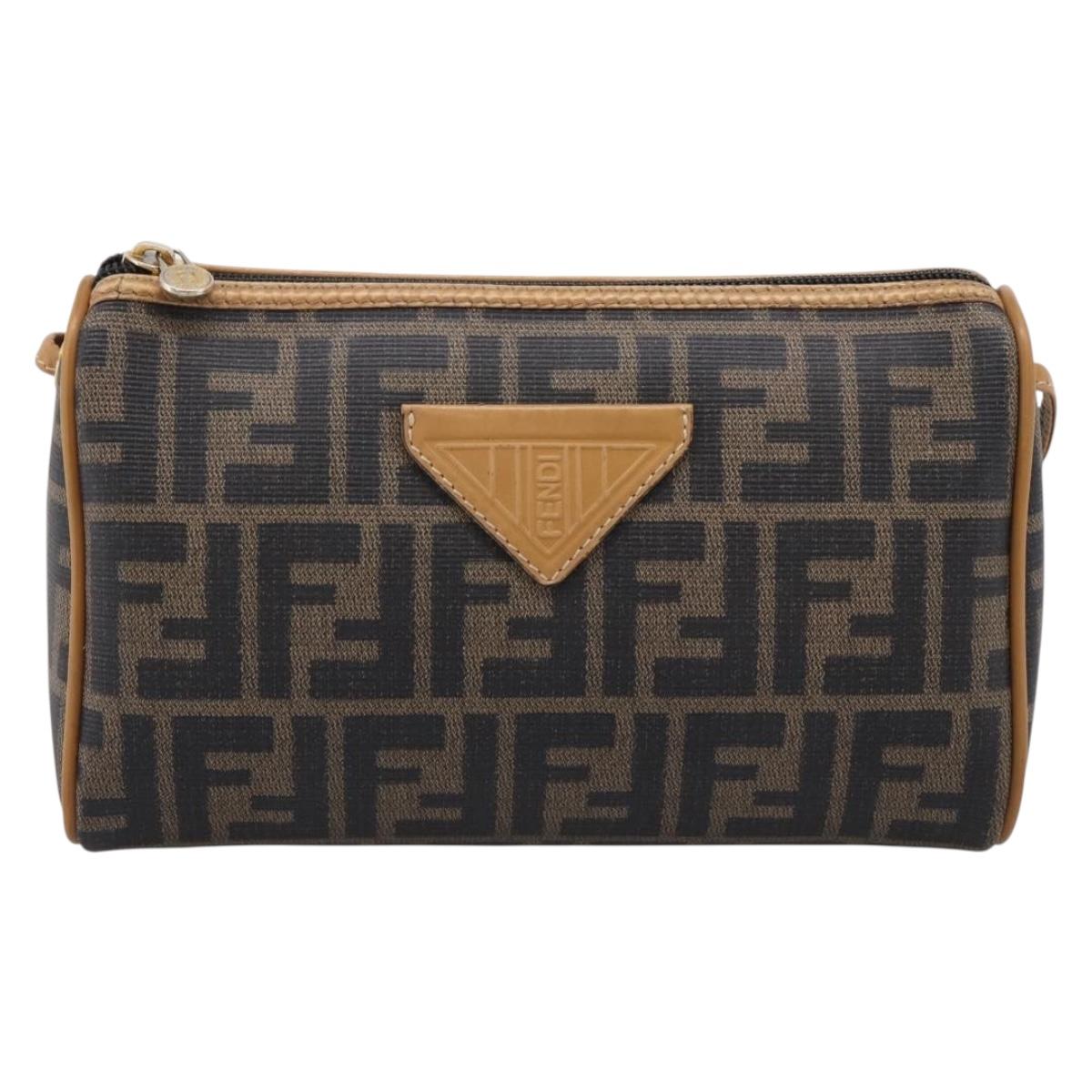 FENDI Zucca Canvas Mamma Baguette Shoulder Bag PVC Brown Black Auth 208749