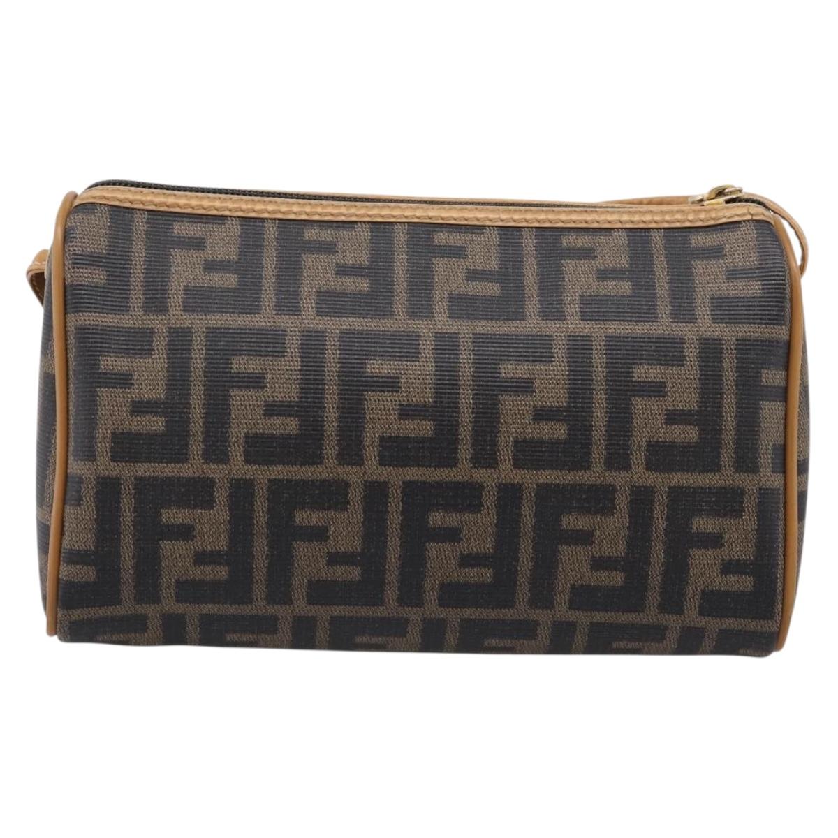FENDI Zucca Canvas Mamma Baguette Shoulder Bag PVC Brown Black Auth 208749