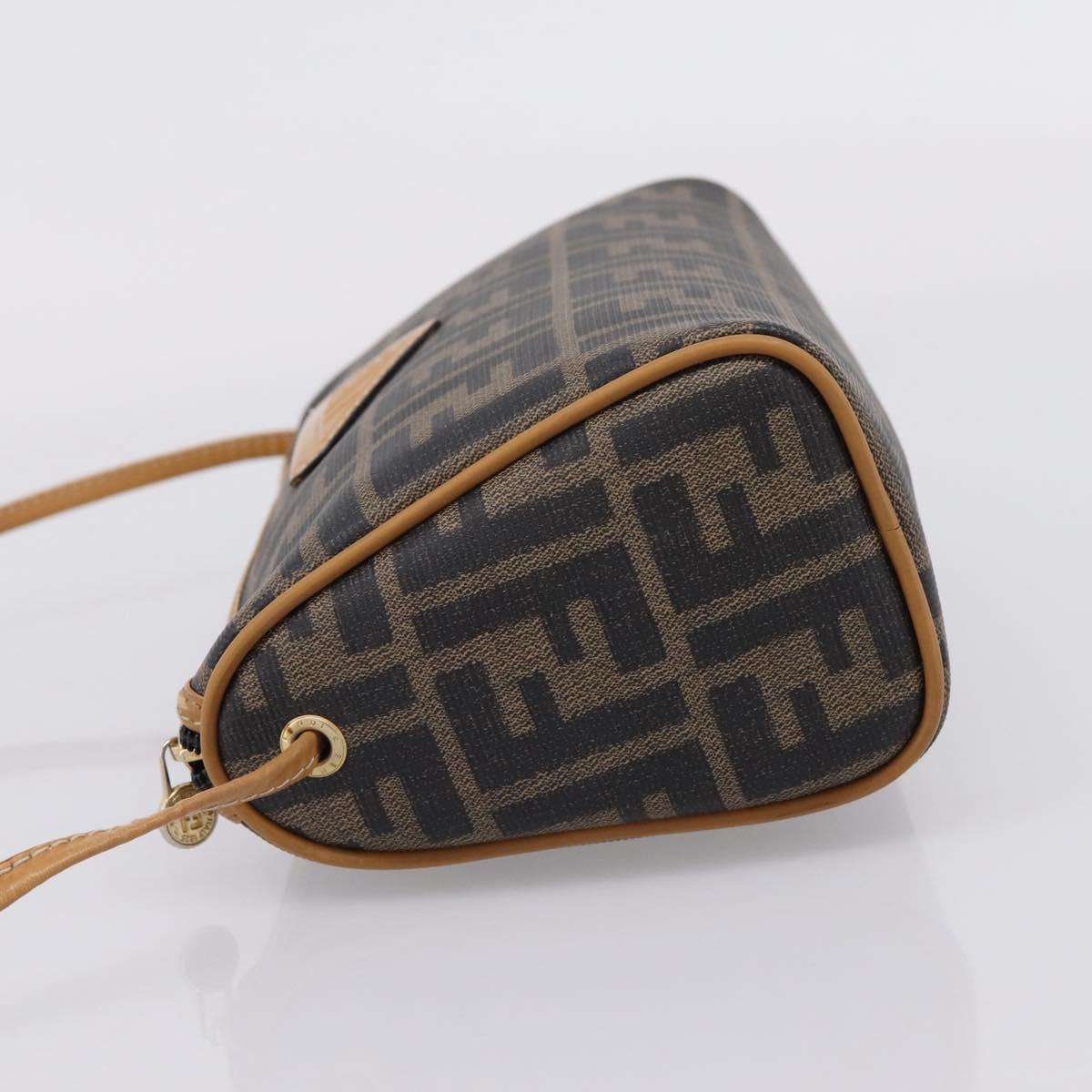 FENDI Zucca Canvas Mamma Baguette Shoulder Bag PVC Brown Black Auth 208749