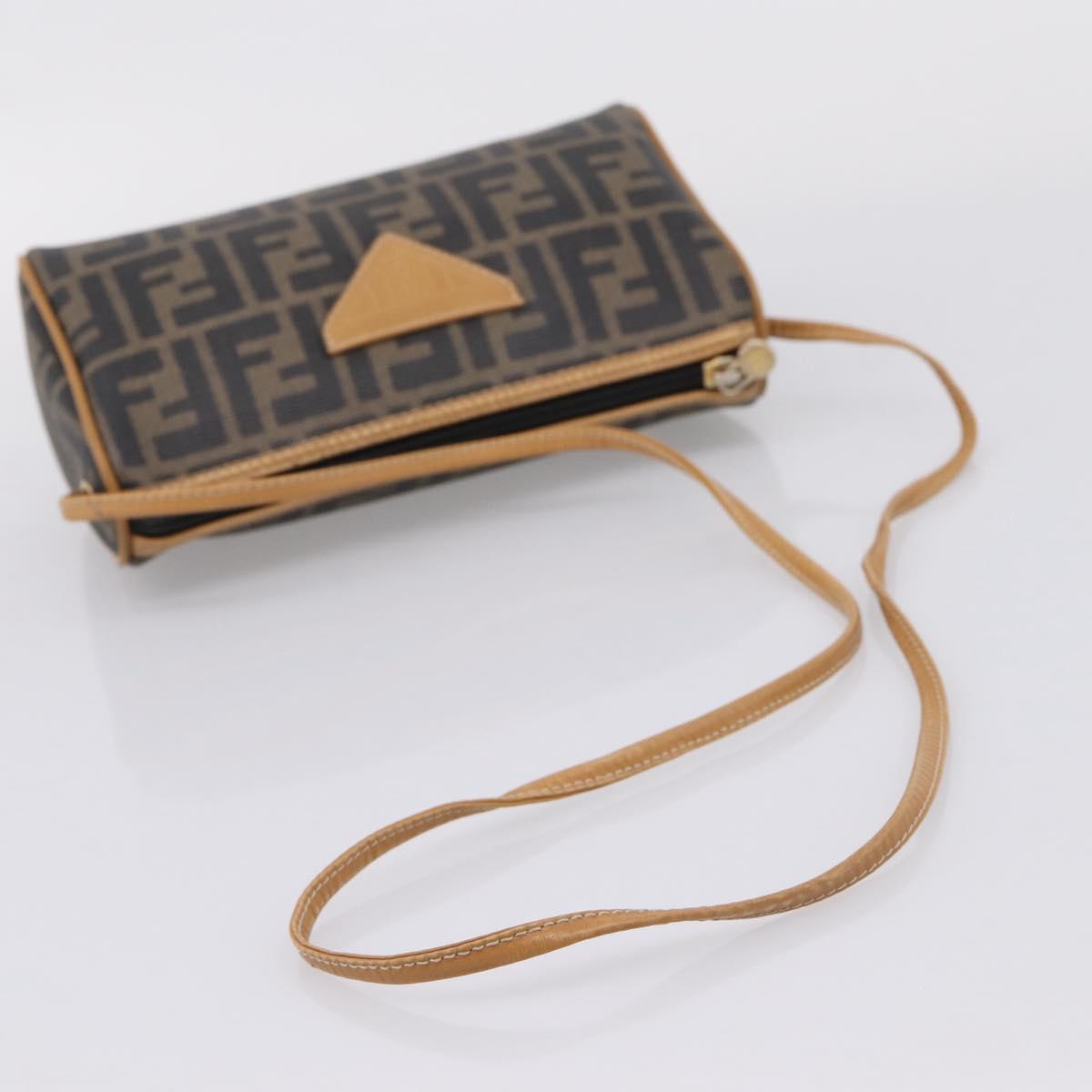 FENDI Zucca Canvas Mamma Baguette Shoulder Bag PVC Brown Black Auth 208749