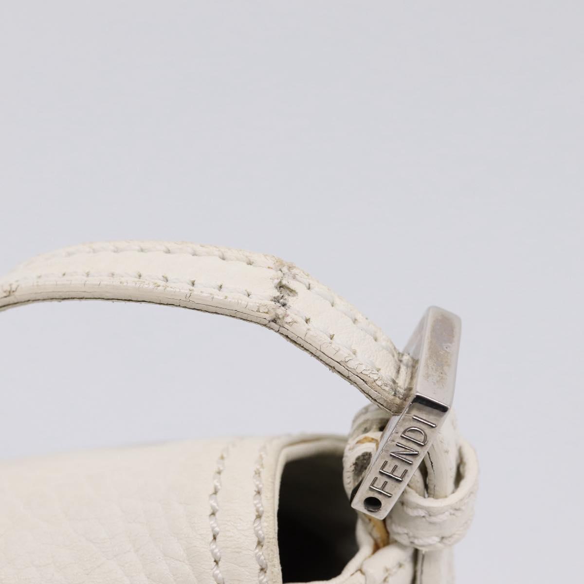 FENDI Mamma Baguette Hand Bag Leather White Silver Auth 208750A