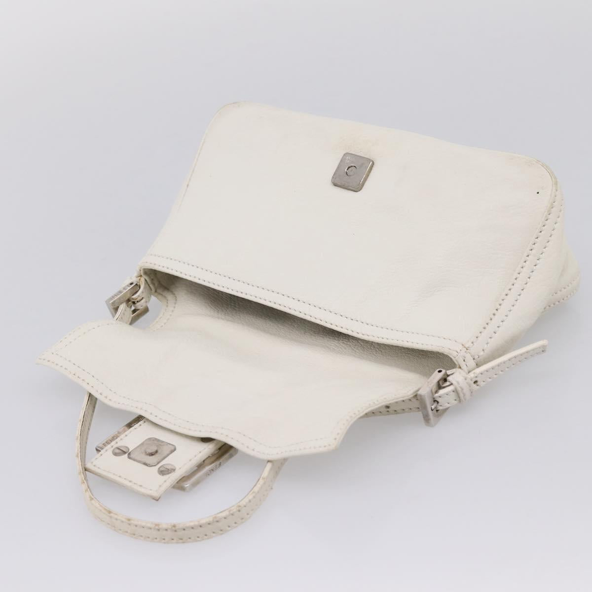 FENDI Mamma Baguette Hand Bag Leather White Silver Auth 208750A