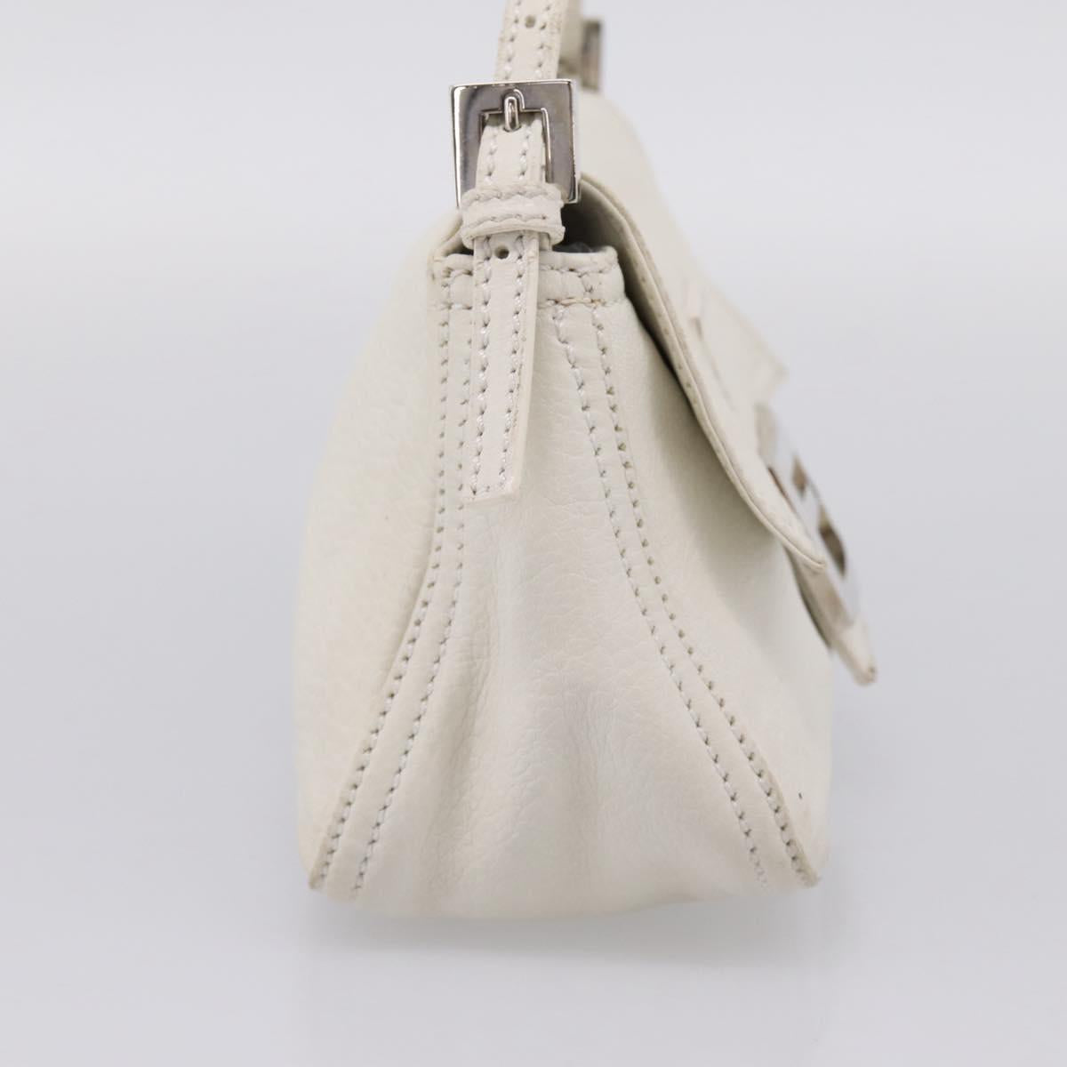 FENDI Mamma Baguette Hand Bag Leather White Silver Auth 208750A