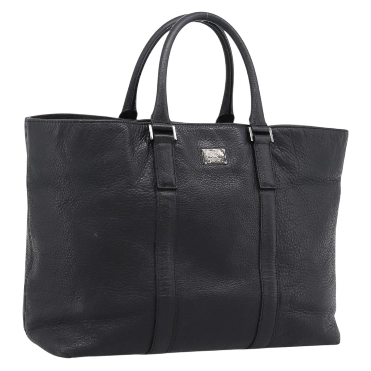 BURBERRY Black Label Tote Bag Leather Black Silver Auth 208754