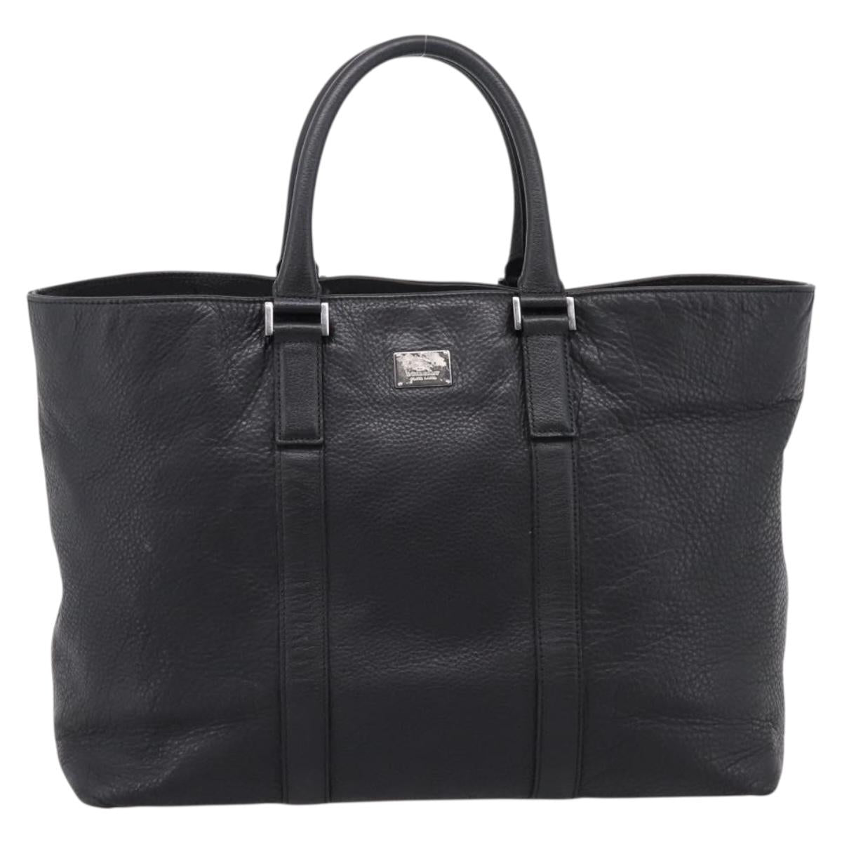 BURBERRY Black Label Tote Bag Leather Black Silver Auth 208754