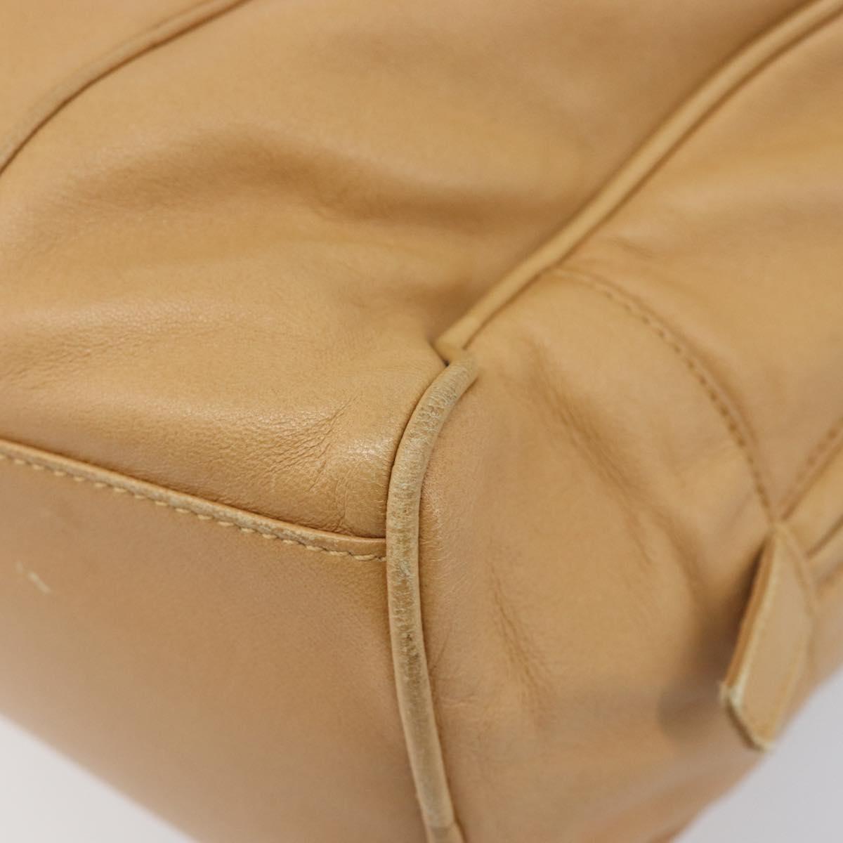 LOEWE Hand Bag Leather Beige Gold Auth 208757