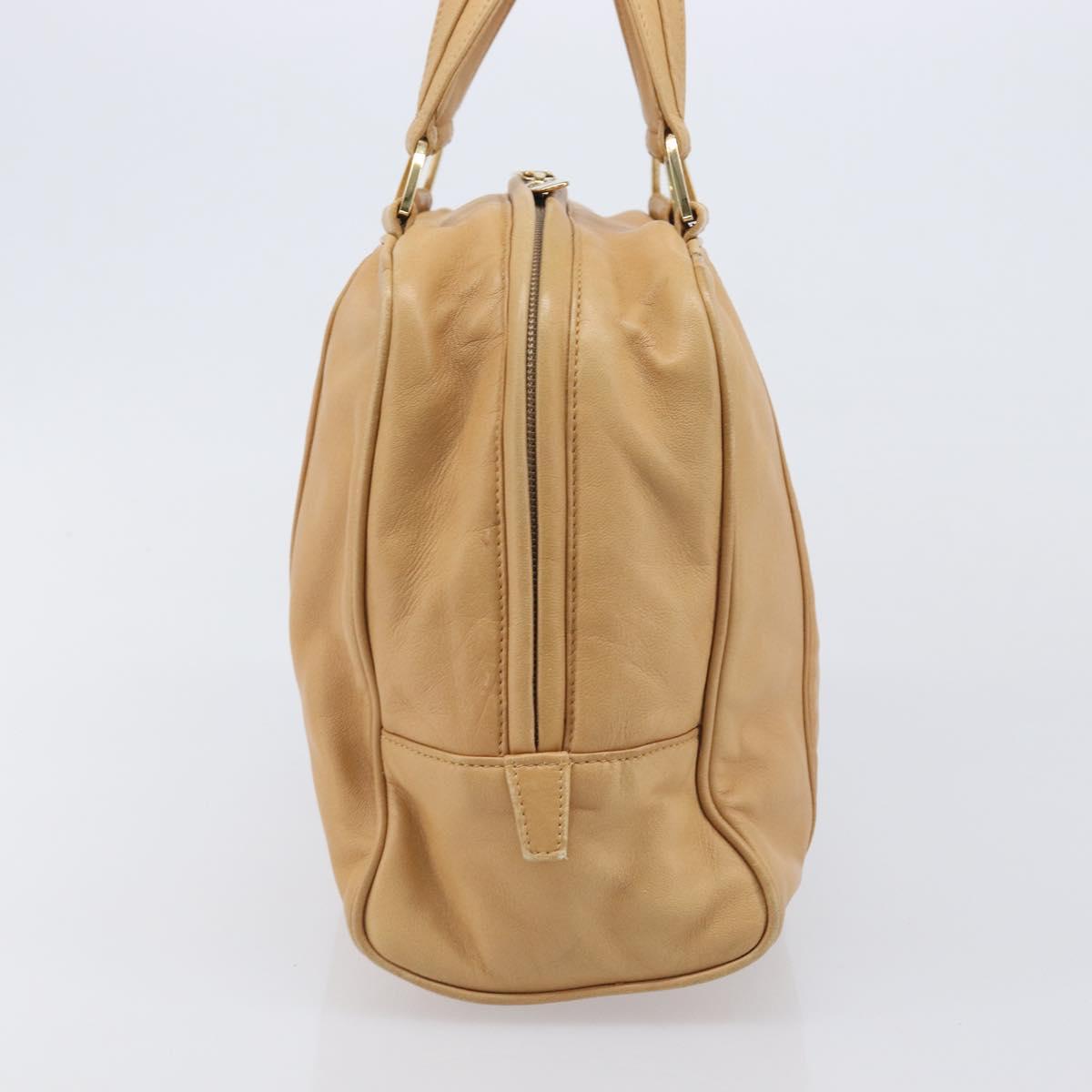 LOEWE Hand Bag Leather Beige Gold Auth 208757