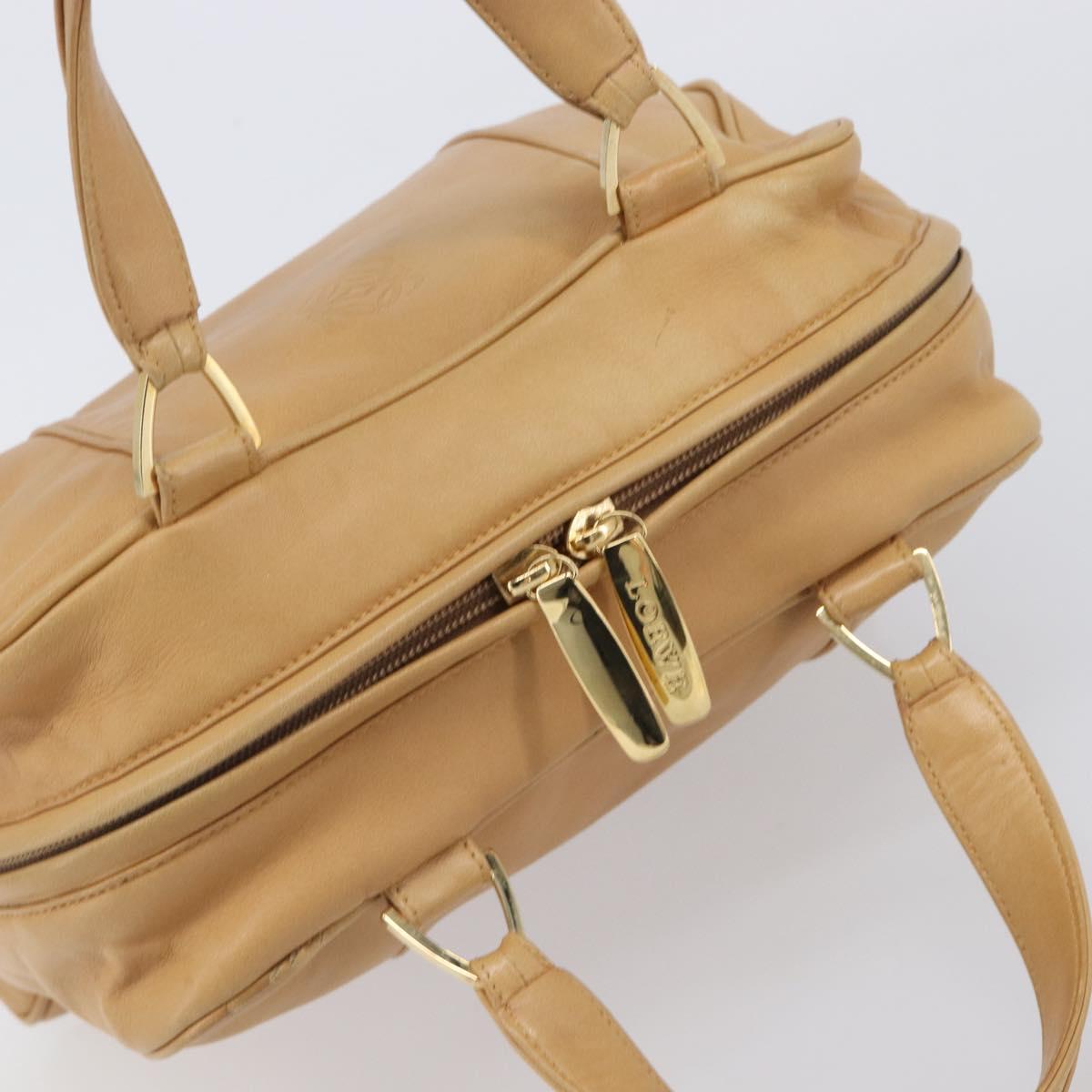 LOEWE Hand Bag Leather Beige Gold Auth 208757