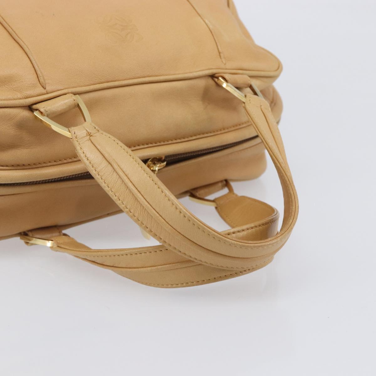 LOEWE Hand Bag Leather Beige Gold Auth 208757