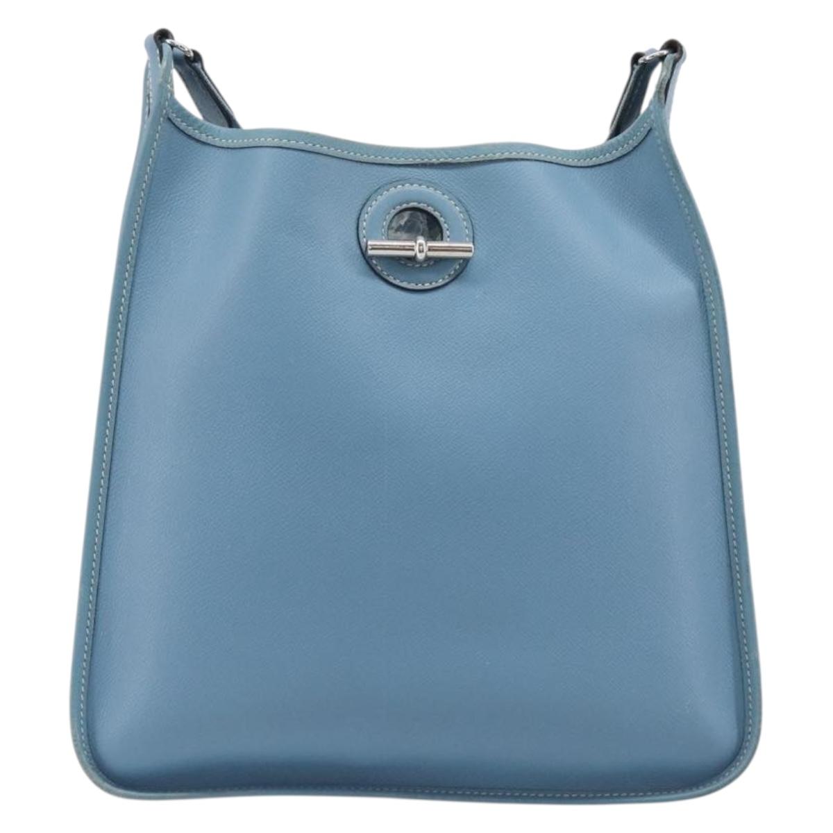 HERMES Vespa PM Shoulder Bag Courchevel Leather Light Blue Silver Auth 208764A
