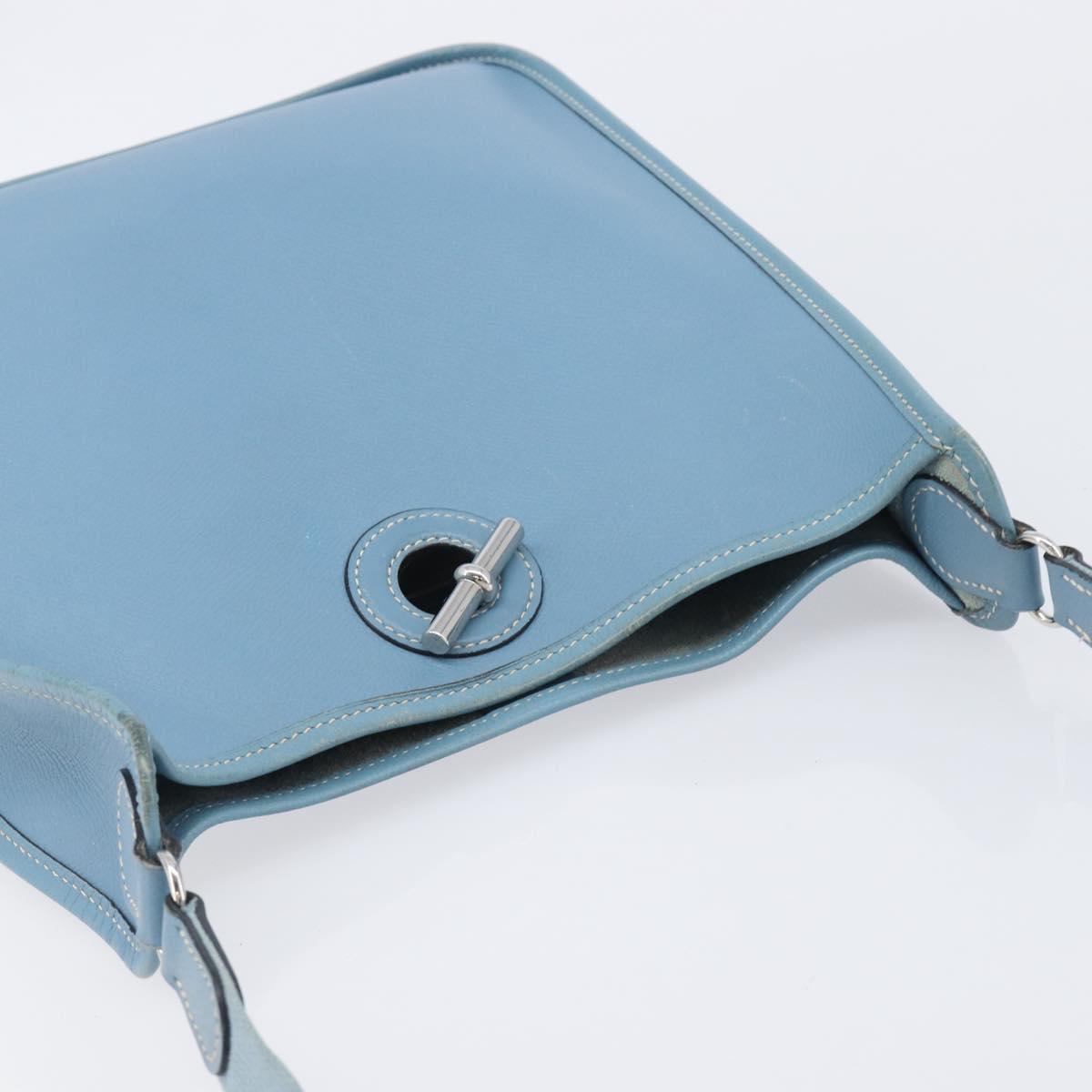 HERMES Vespa PM Shoulder Bag Courchevel Leather Light Blue Silver Auth 208764A