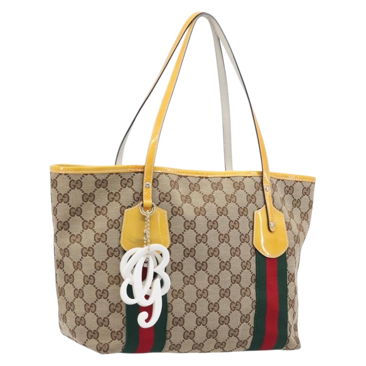 GUCCI GG Canvas Web Sherry Line Tote Bag Beige Gold 211971 Auth 208769V