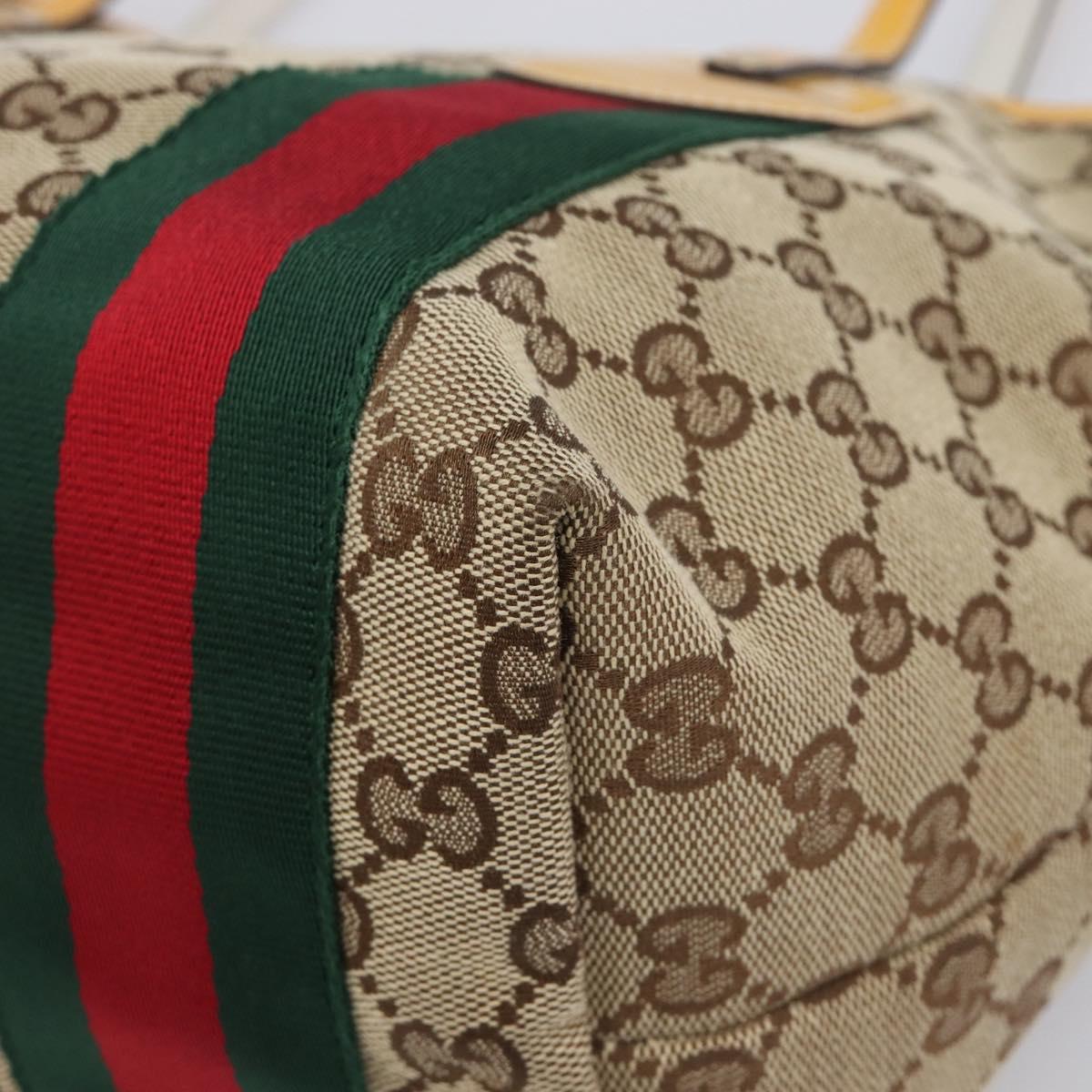 GUCCI GG Canvas Web Sherry Line Tote Bag Beige Gold 211971 Auth 208769V