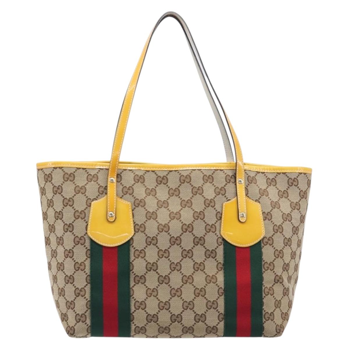 GUCCI GG Canvas Web Sherry Line Tote Bag Beige Gold 211971 Auth 208769V