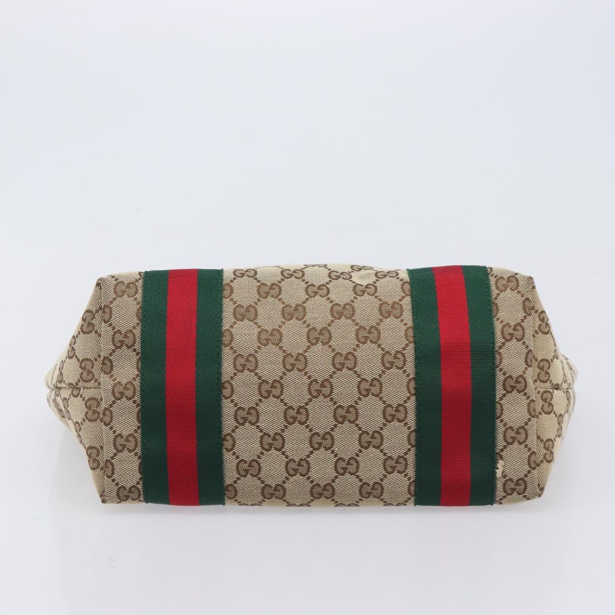 GUCCI GG Canvas Web Sherry Line Tote Bag Beige Gold 211971 Auth 208769V