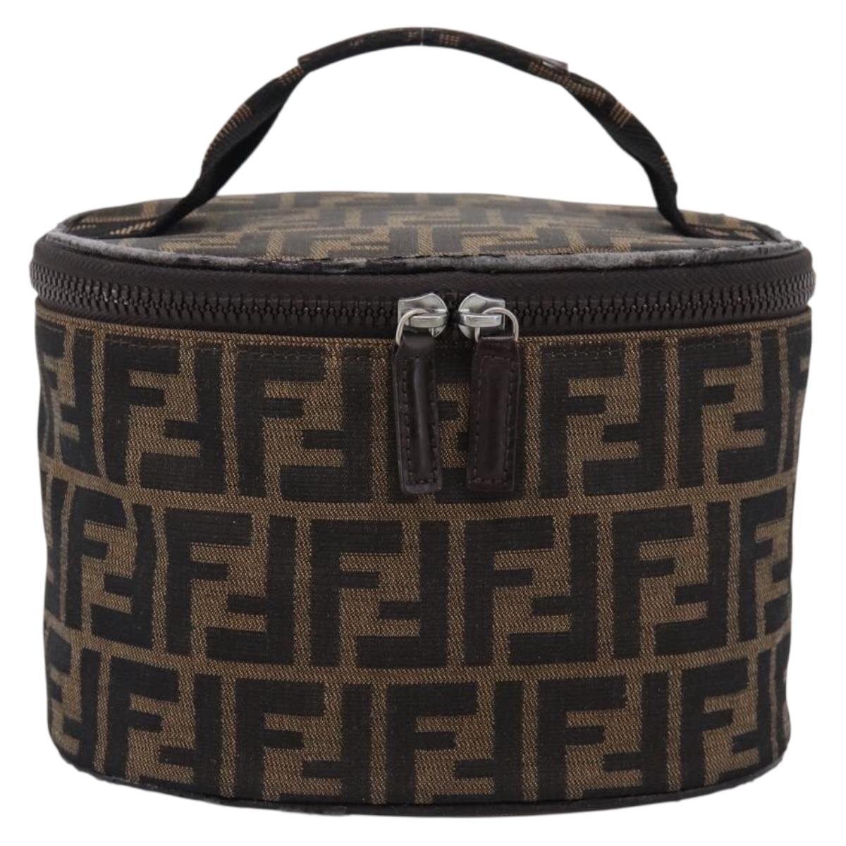 FENDI Zucca Canvas Vanity Hand Bag Black Brown Auth 208771
