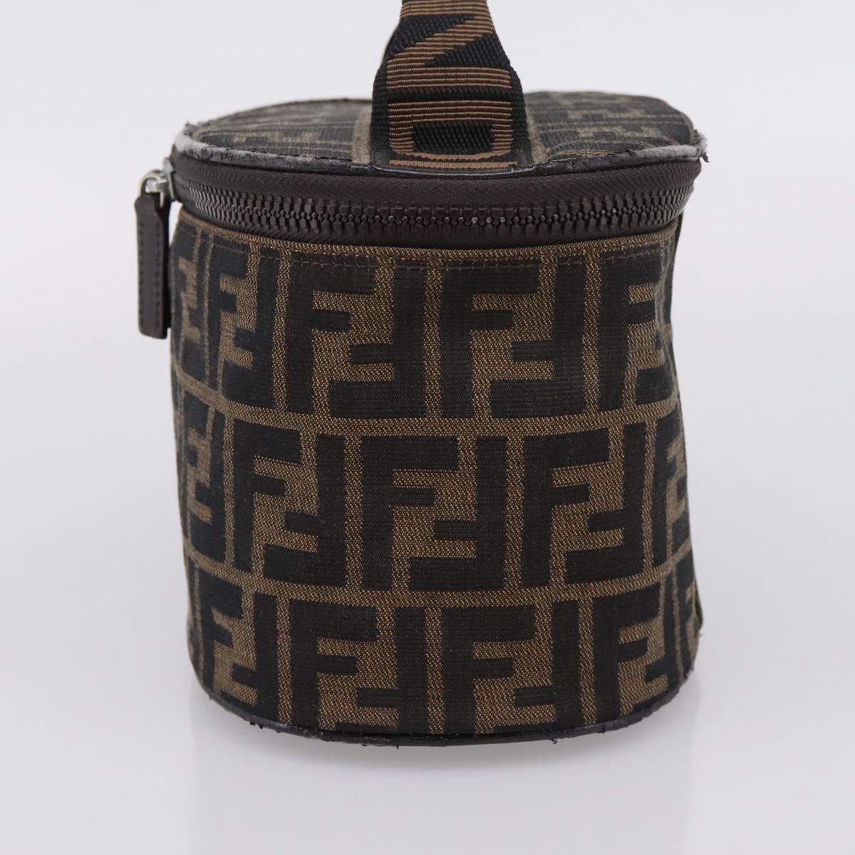 FENDI Zucca Canvas Vanity Hand Bag Black Brown Auth 208771