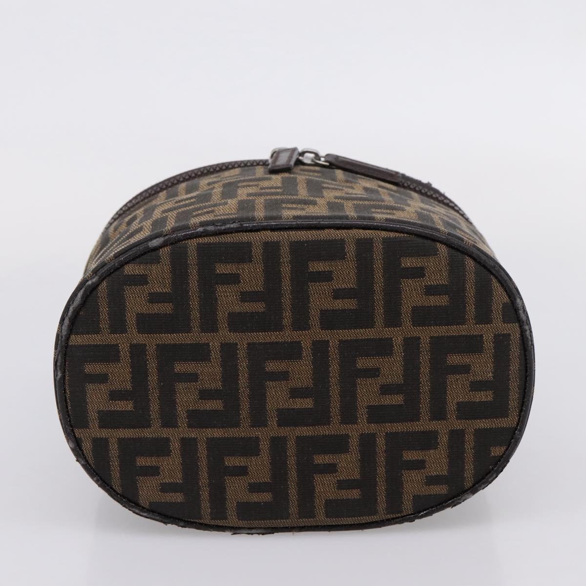 FENDI Zucca Canvas Vanity Hand Bag Black Brown Auth 208771