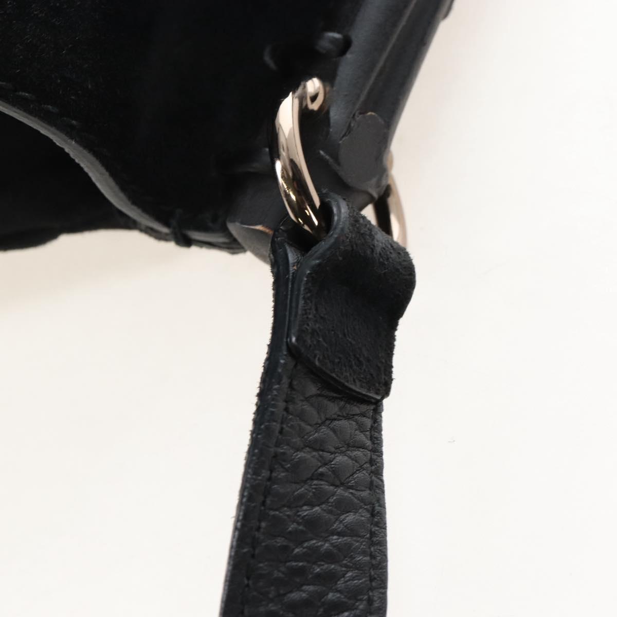 GUCCI Bamboo Shoulder Bag Suede Black Gold Auth 208774V
