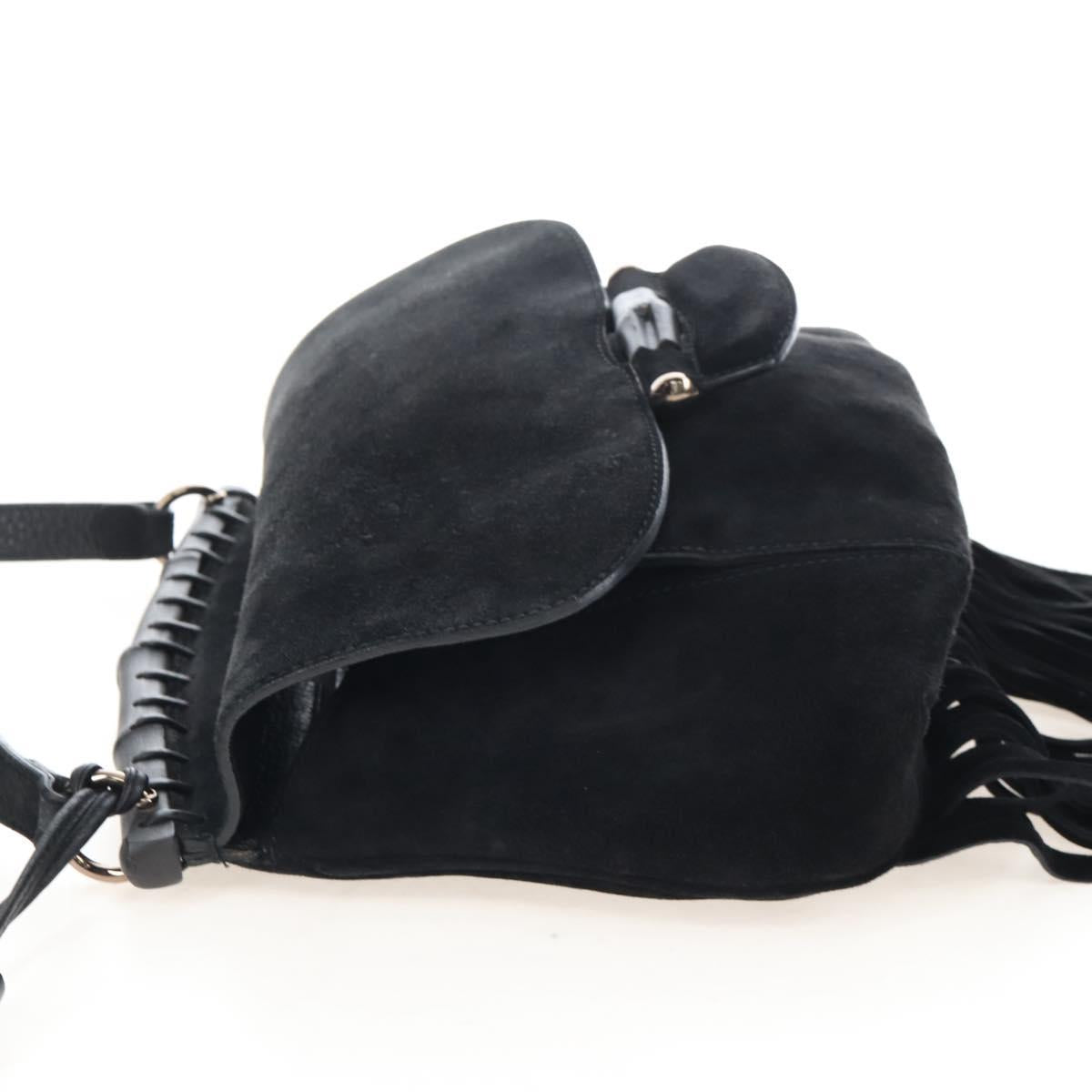 GUCCI Bamboo Shoulder Bag Suede Black Gold Auth 208774V