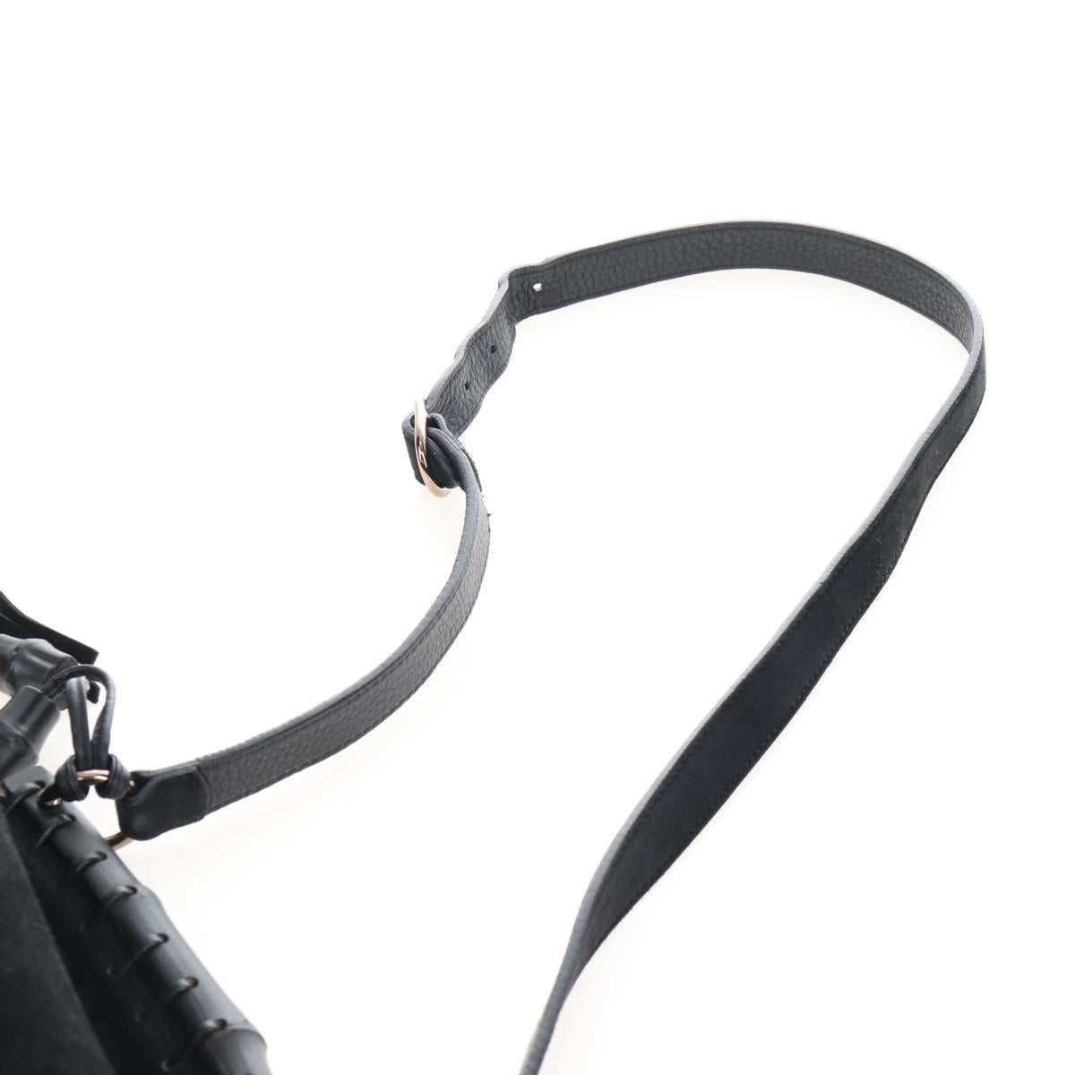 GUCCI Bamboo Shoulder Bag Suede Black Gold Auth 208774V