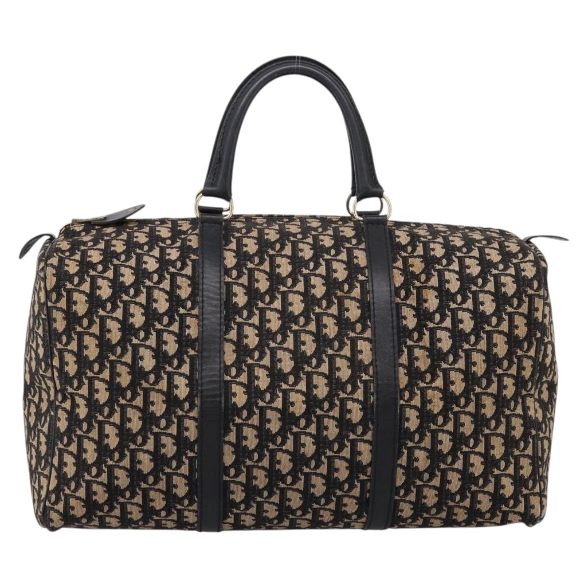 Christian Dior Trotter Canvas Boston Bag Navy Gold Auth 208777