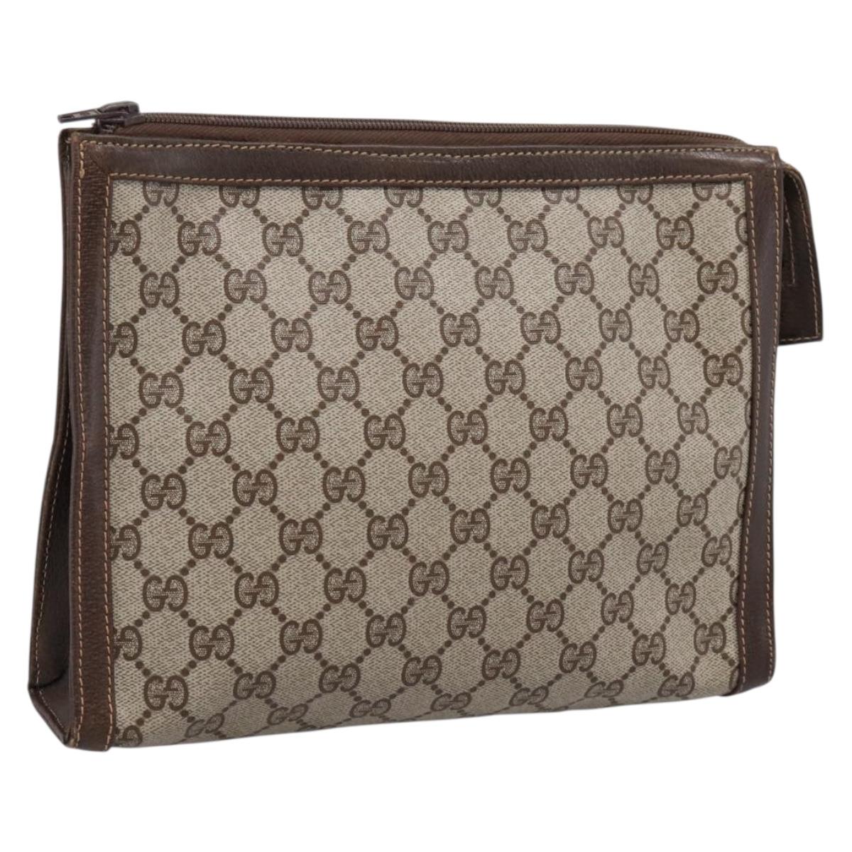 GUCCI GG Supreme Clutch Bag PVC Beige Auth 208779A