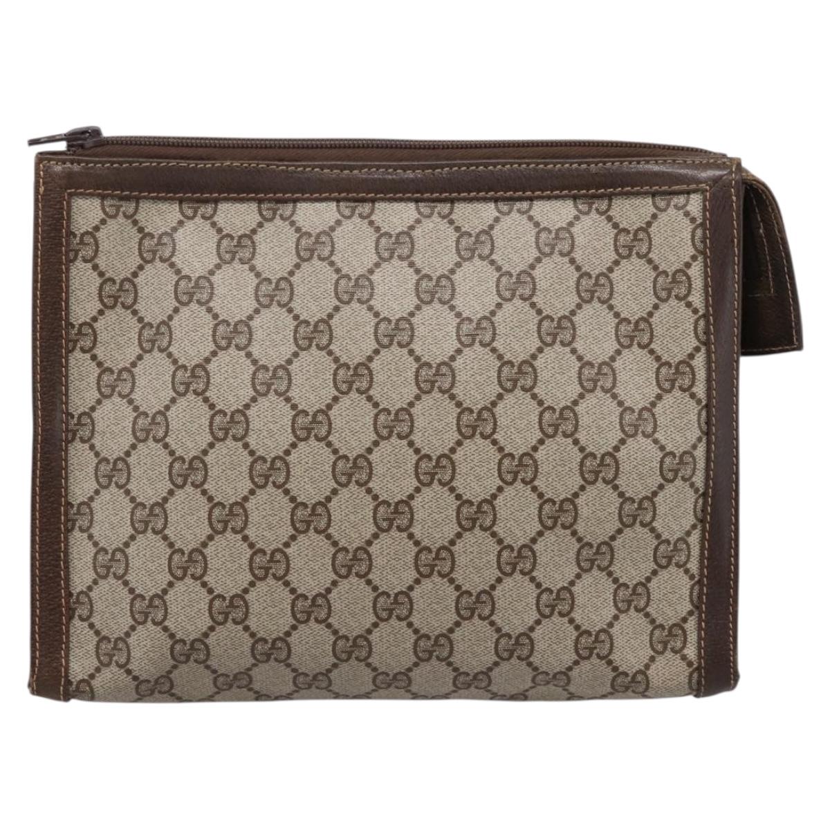 GUCCI GG Supreme Clutch Bag PVC Beige Auth 208779A