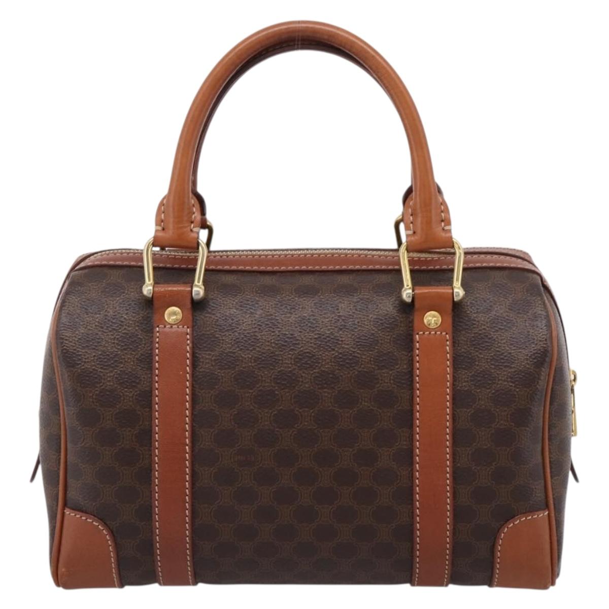 CELINE Macadam Canvas Hand Bag PVC Leather Brown Gold Auth 208782V