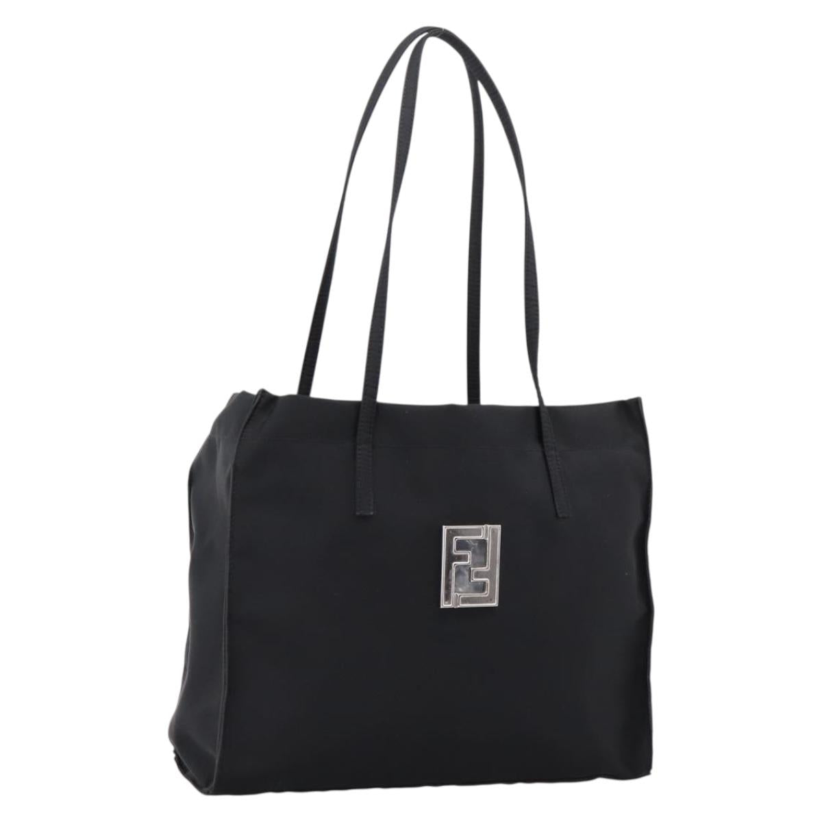 FENDI Shoulder Bag Nylon Black Silver Auth 208789A