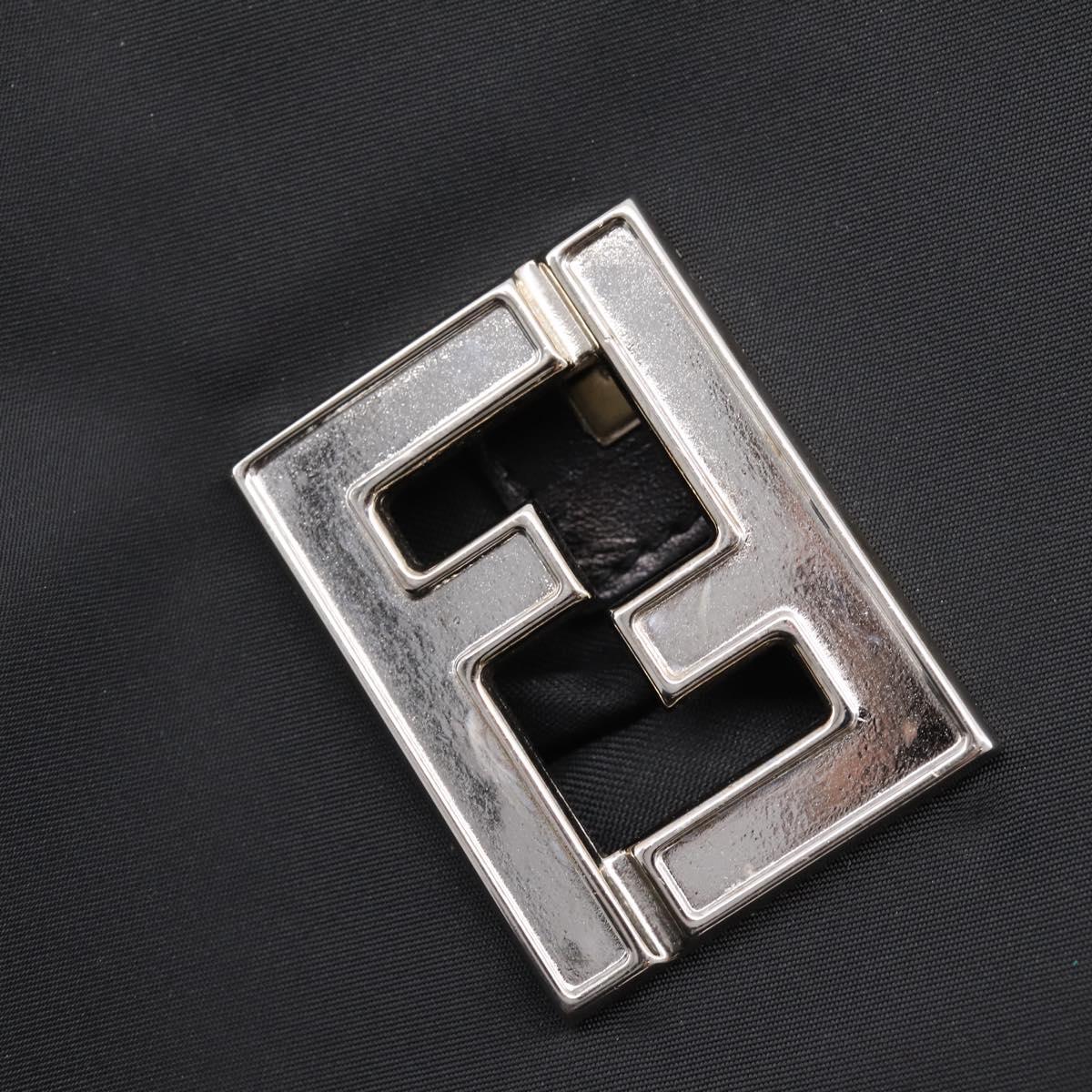 FENDI Shoulder Bag Nylon Black Silver Auth 208789A