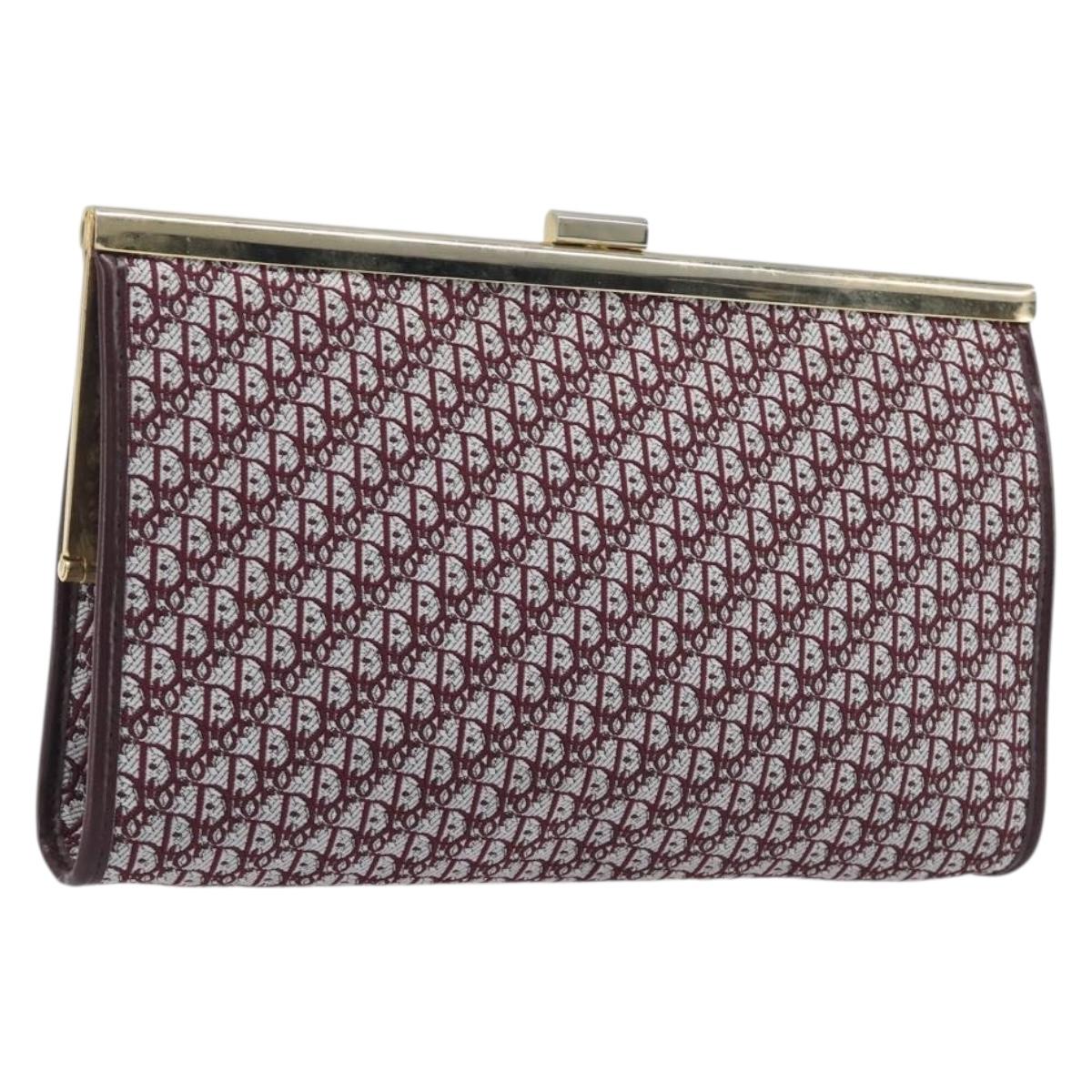 Christian Dior Trotter Canvas Clutch Bag Red Gold Auth 208792A