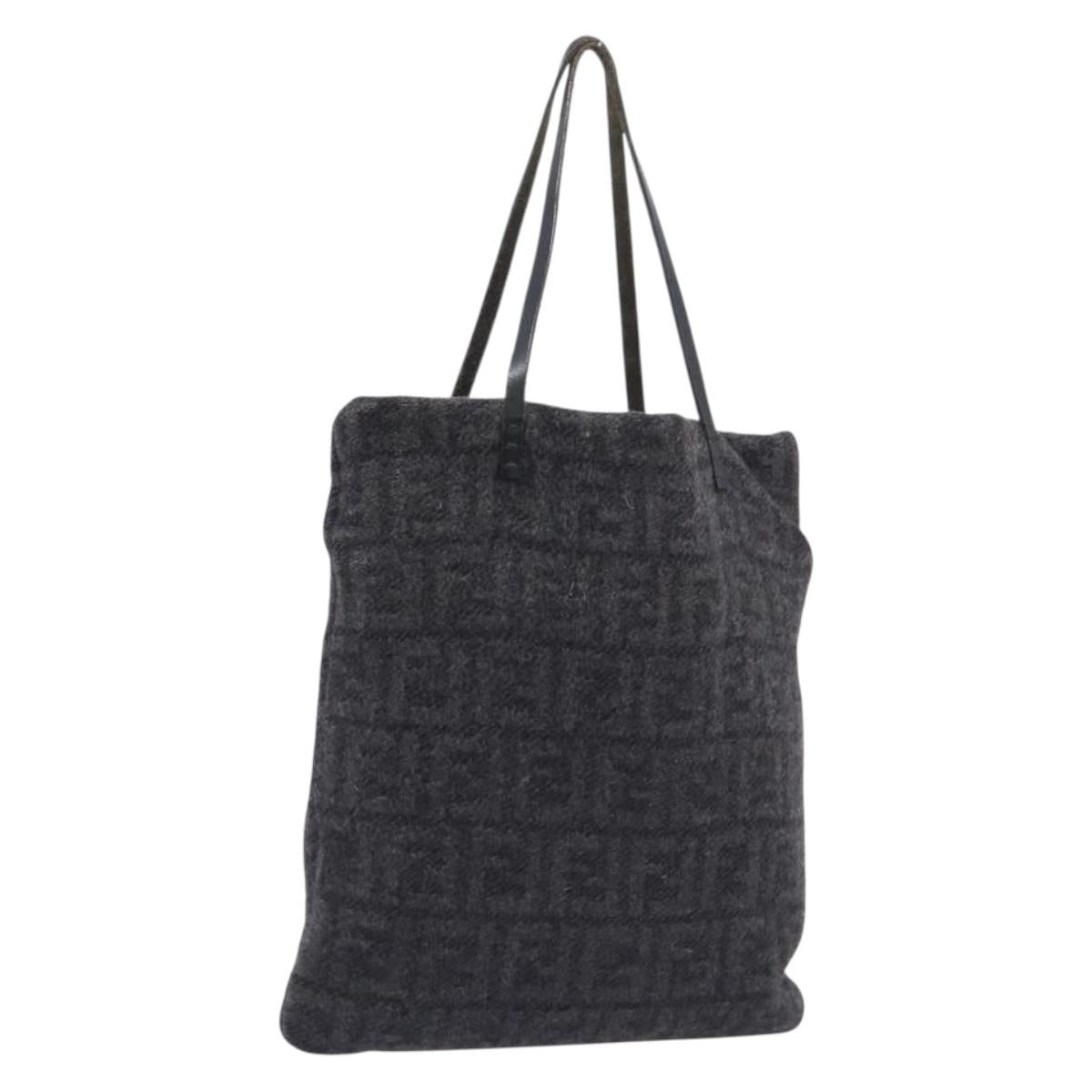 FENDI Zucca Canvas Tote Bag Wool Black Silver Auth 208794A