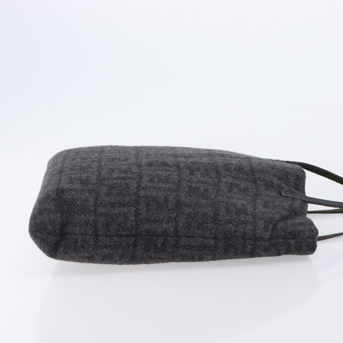 FENDI Zucca Canvas Tote Bag Wool Black Silver Auth 208794A