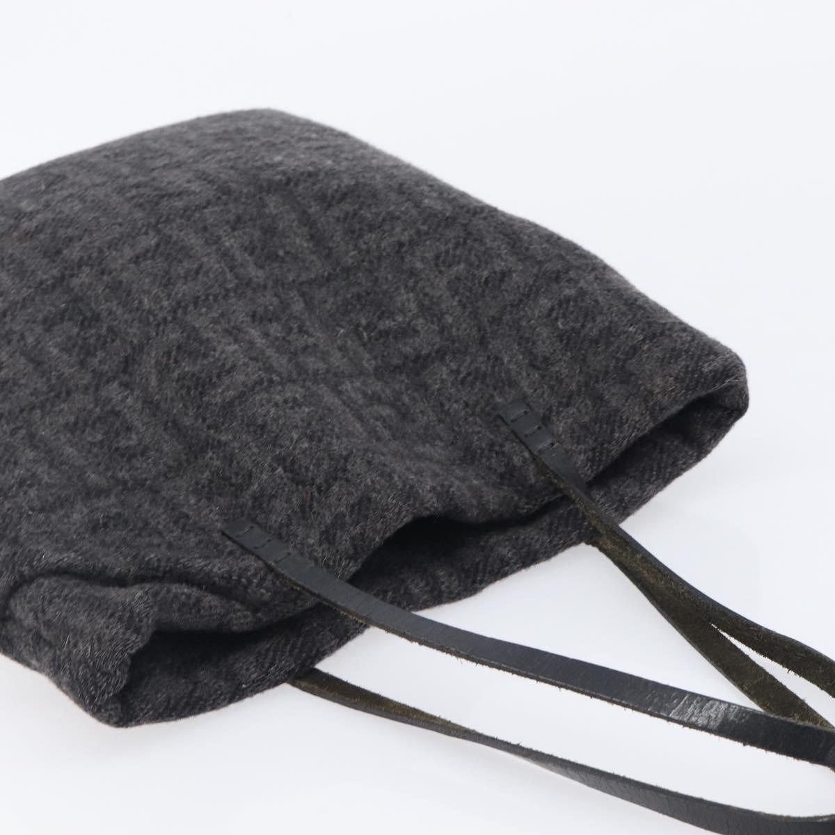 FENDI Zucca Canvas Tote Bag Wool Black Silver Auth 208794A