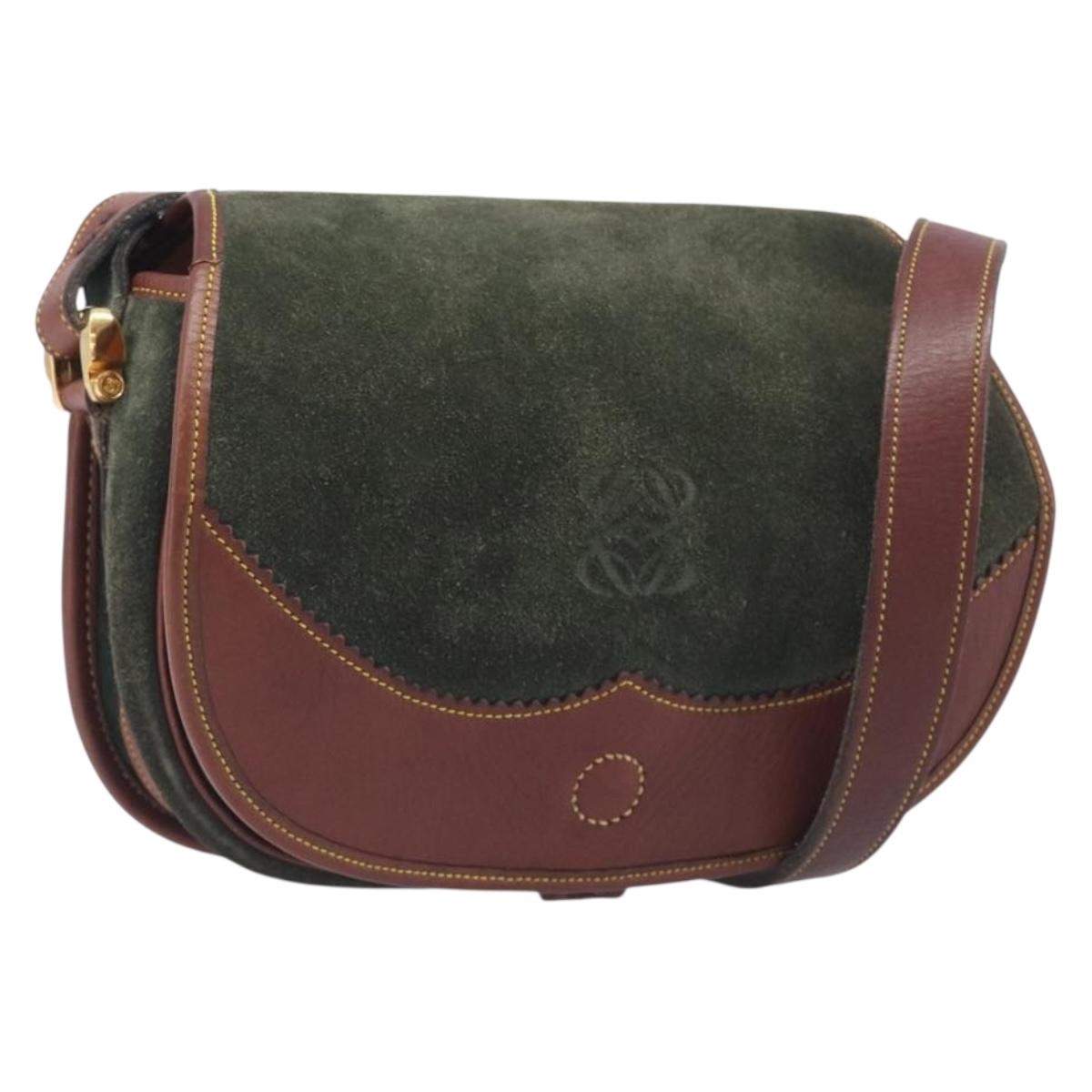 LOEWE Shoulder Bag Suede Green Gold Auth 208798A