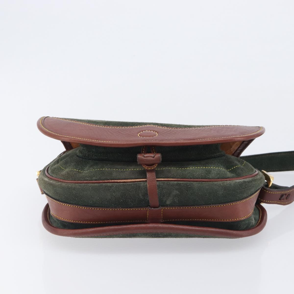 LOEWE Shoulder Bag Suede Green Gold Auth 208798A