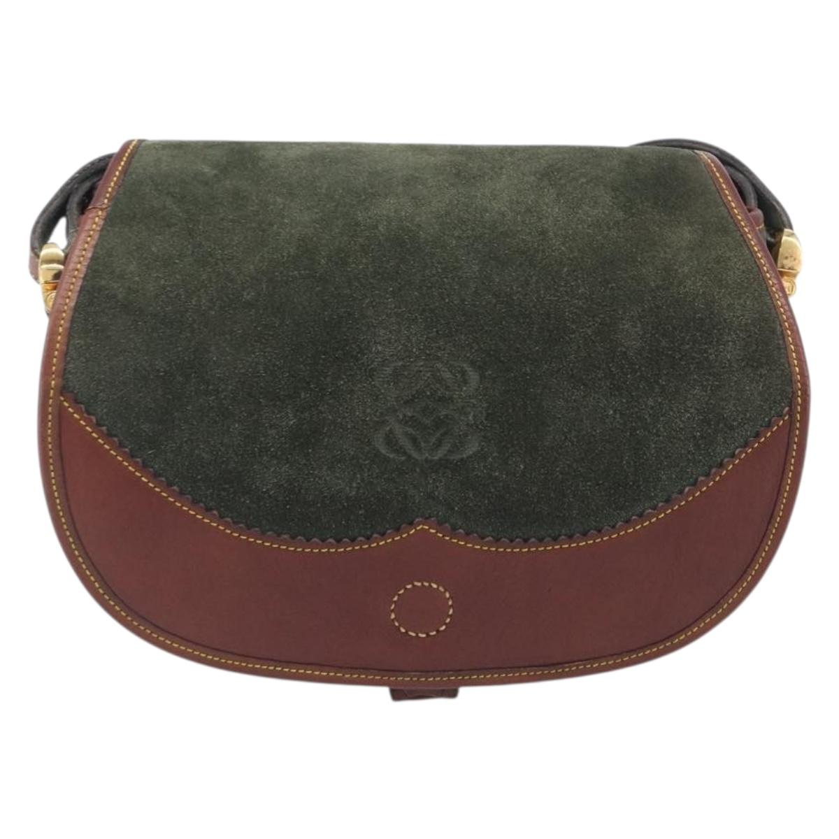 LOEWE Shoulder Bag Suede Green Gold Auth 208798A