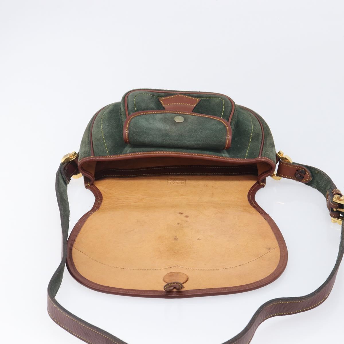 LOEWE Shoulder Bag Suede Green Gold Auth 208798A