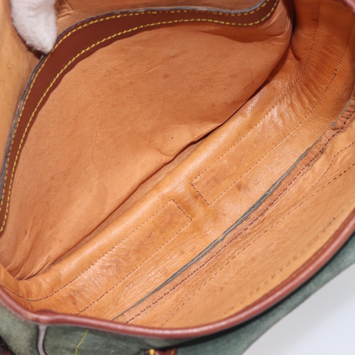 LOEWE Shoulder Bag Suede Green Gold Auth 208798A