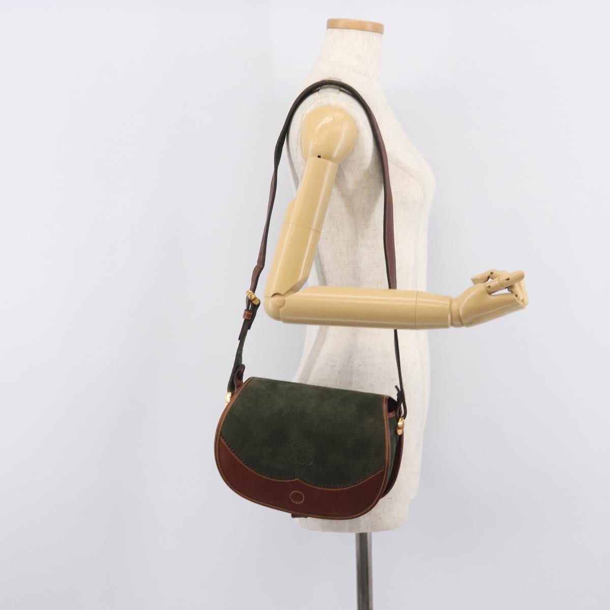 LOEWE Shoulder Bag Suede Green Gold Auth 208798A