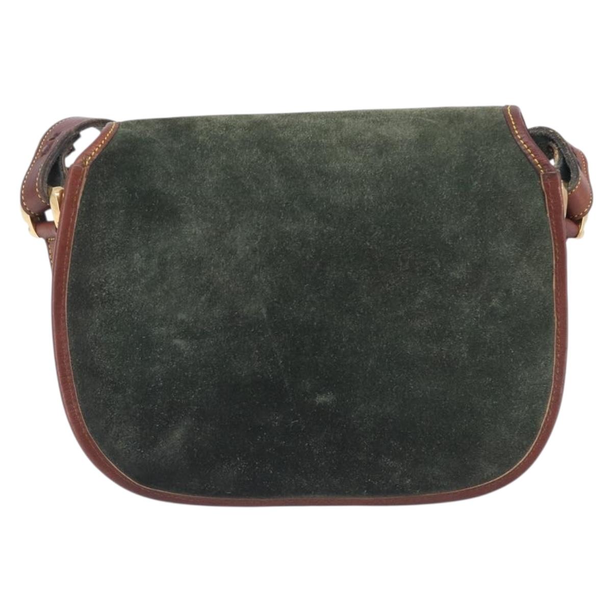 LOEWE Shoulder Bag Suede Green Gold Auth 208798A