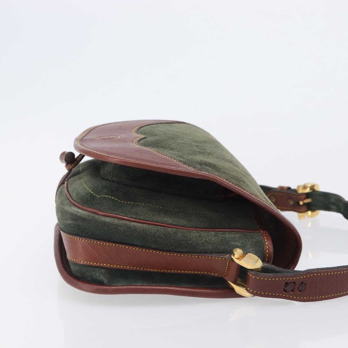 LOEWE Shoulder Bag Suede Green Gold Auth 208798A