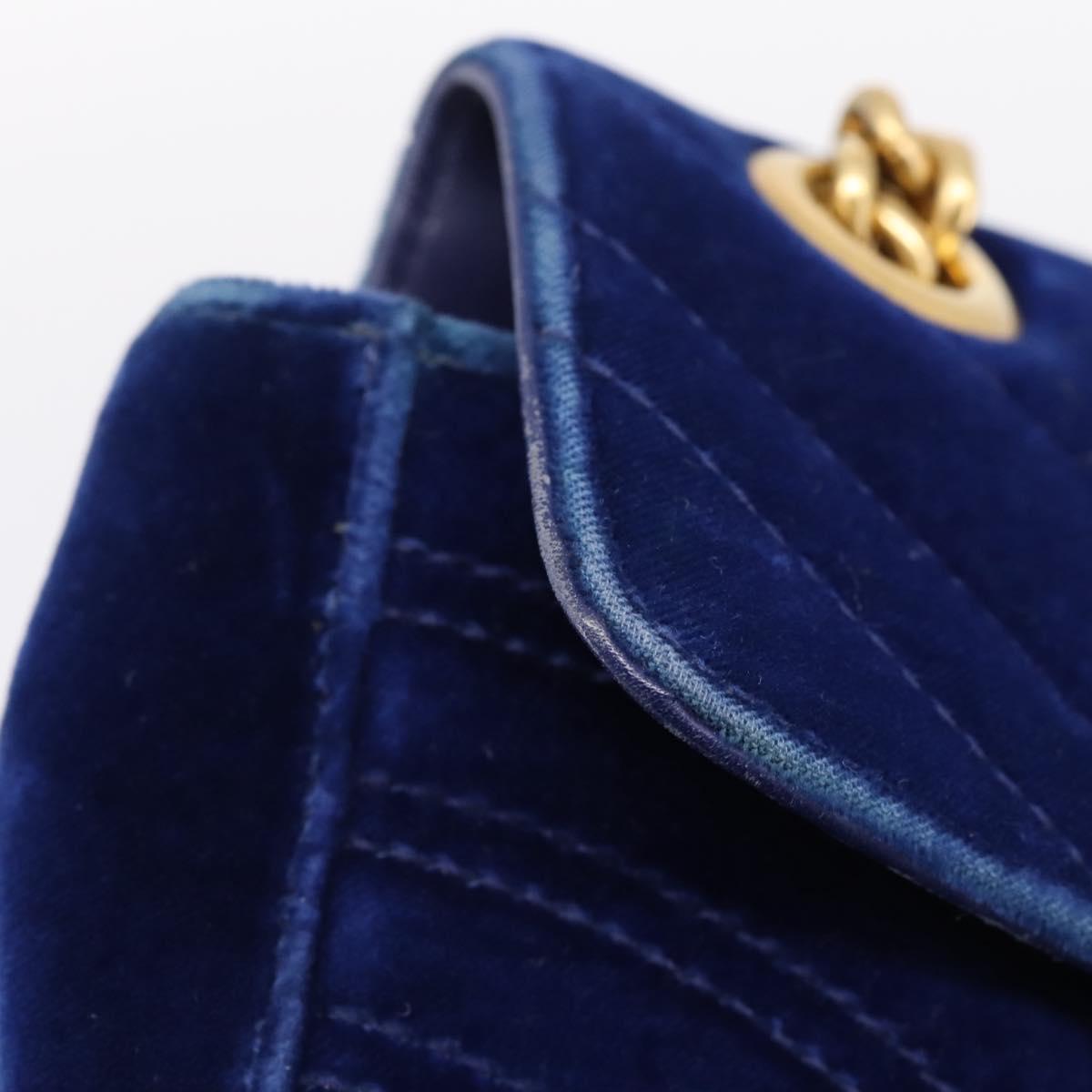 GUCCI GG Marmont Chain Shoulder Bag Velor Blue Gold 446744 Auth 208800V