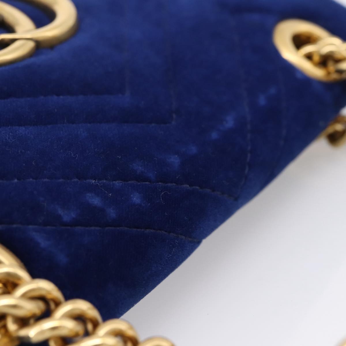 GUCCI GG Marmont Chain Shoulder Bag Velor Blue Gold 446744 Auth 208800V