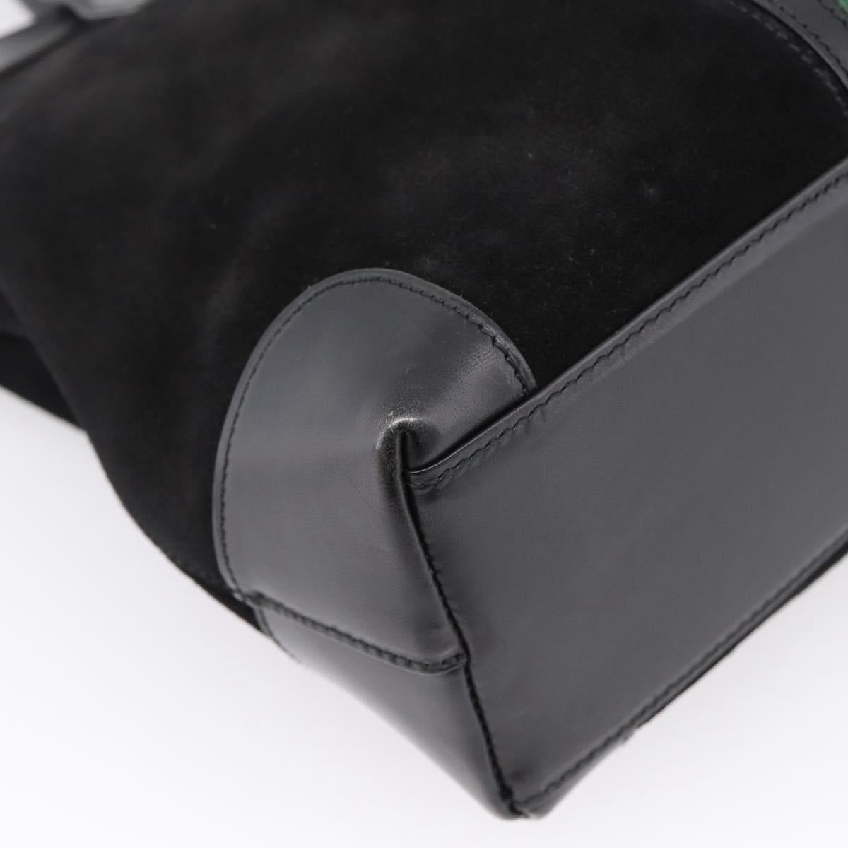 GUCCI Web Sherry Line Hand Bag Suede Leather Black Silver 33890 Auth 208802V