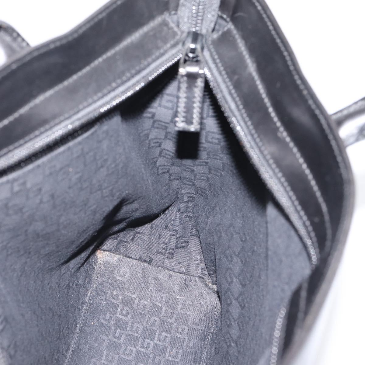 GUCCI Web Sherry Line Hand Bag Suede Leather Black Silver 33890 Auth 208802V