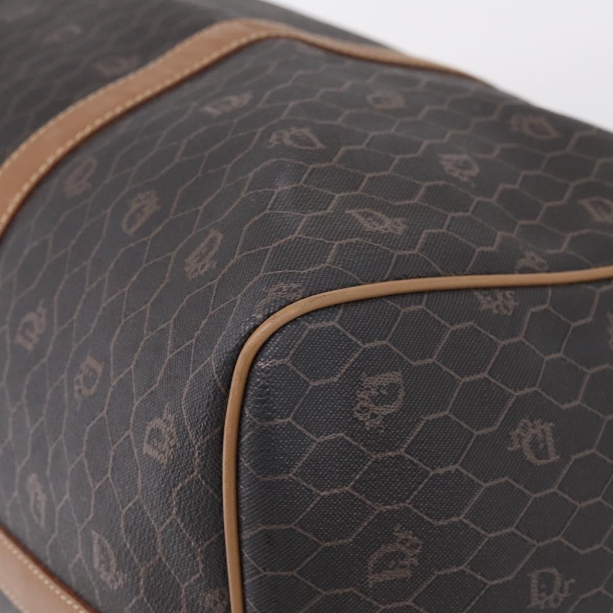Christian Dior Honeycomb Canvas Boston Bag PVC Black Gold Auth 208806